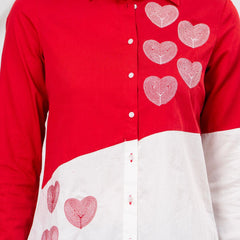 Classic Red & White Cotton Embroidered Heart Shirt