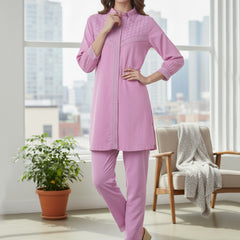 Graceful Lavender Co-Ord Ensemble Featuring Intricate Lace and Comfort Fit