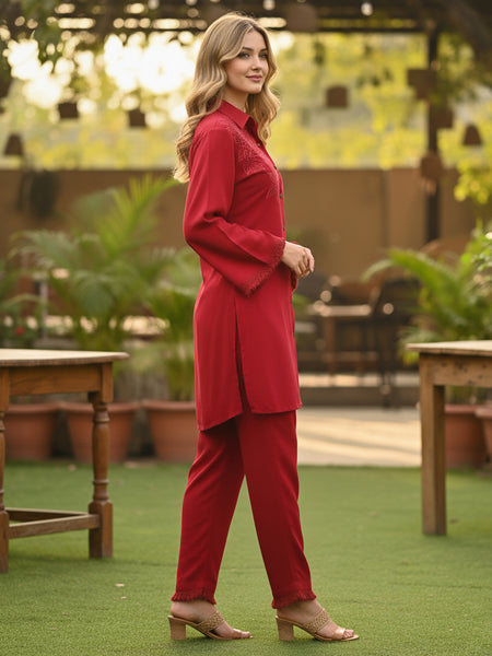 Mystic Red Embroidered Co-ord Set