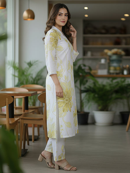 Yellow White Printed Co-Ord Set