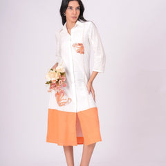 Airy Cotton Linen White Embroidered Midi Dress