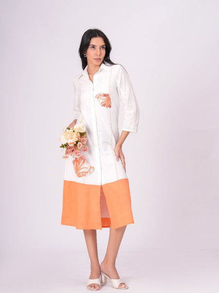 Airy Cotton Linen White Embroidered Midi Dress