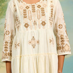 Off White Embroidery Work Midi Dress
