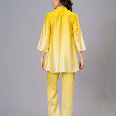 Yellow Satin Embroidered Top & Pant Co-ord Set