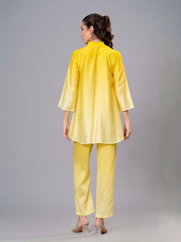 Yellow Satin Embroidered Top & Pant Co-ord Set