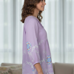 Elegant Lavender Top Featuring Delicate Multicolor Motifs