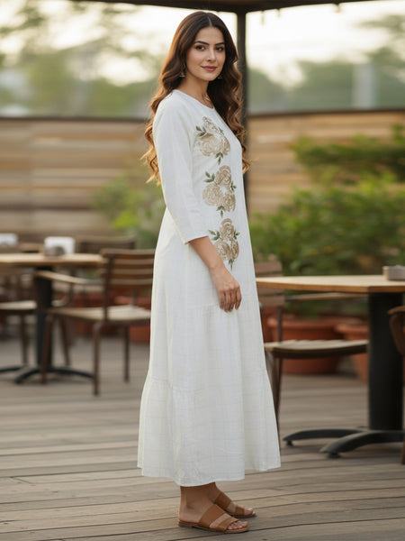Off-White Embroidered Cotton Midi Dress