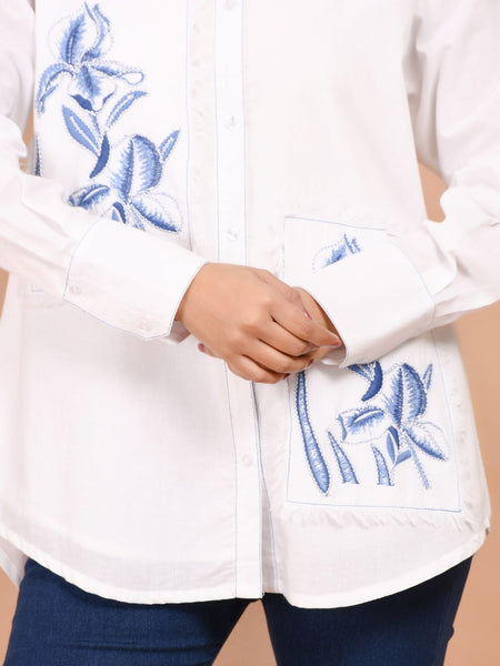 Over Sized White Collared Cotton Shirt