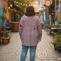 Women Striped Embroidered Patch Casual Shirt