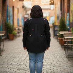 Women Black Embroidered Casual Cotton Shirt