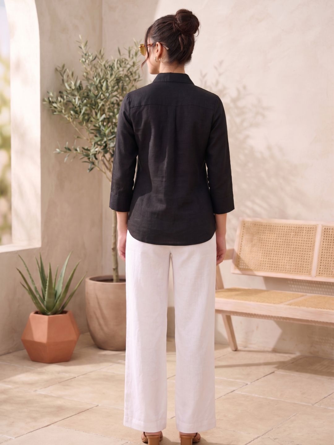 Black Floral Embroidered Shirt
