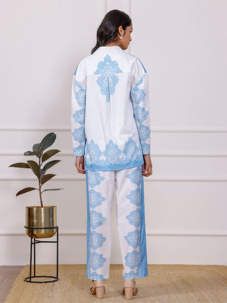 Azure Bloom Printed Co-Ord Shirt & Pant Set