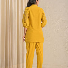 Elegant Mustard Printed Kurta With Matching Pants
