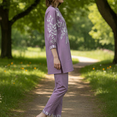 Designer Purple Kurta & Pant Set with White Threadwork
