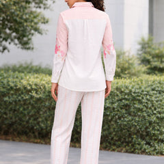 Women Stylish Printed White Shirt And Pants Set