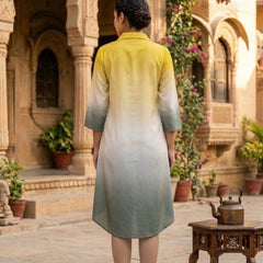 Stylish Yellow Green Ombre Summer Dress