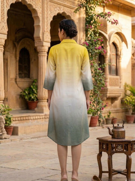 Stylish Yellow Green Ombre Summer Dress