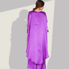Stylish Satin V-neck Purple Co-ord Set