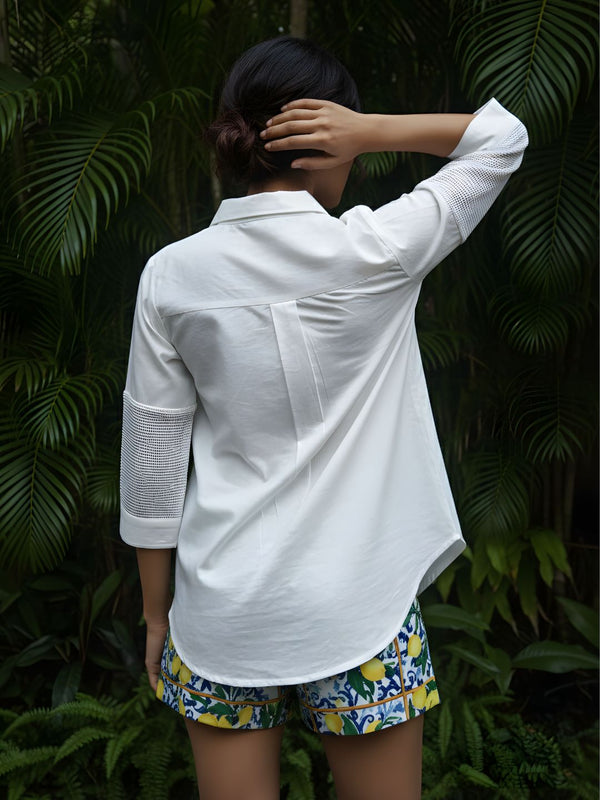 Contemporary Lemon Print Pocket Premium Cotton Shirt