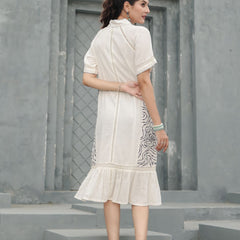 Cotton Linen Off-white Midi Dress