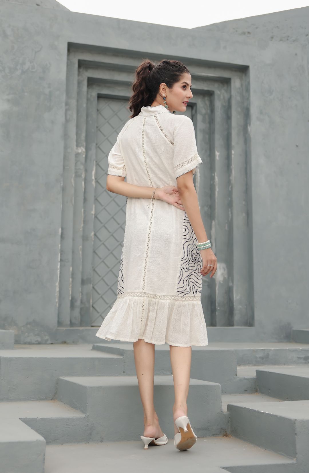 Cotton Linen Off-white Midi Dress