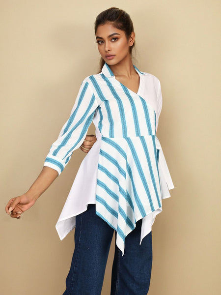 White Blue Cotton Wrap shirt