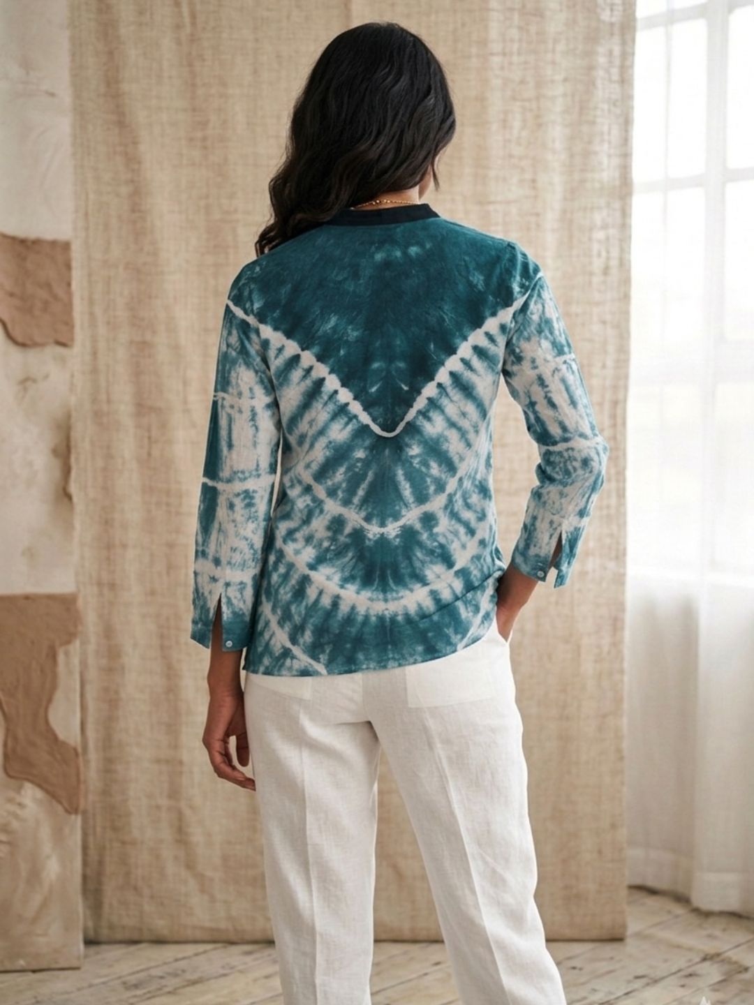 Stylish Tie-Dye Shirt Top with Collar Neck & Full Sleeves