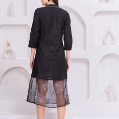 Premium Embroidered Sheer Panel Kurti Dress