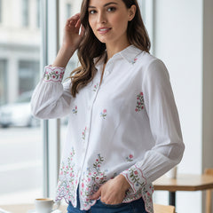 Floral Embroidered Button-Down Shirt