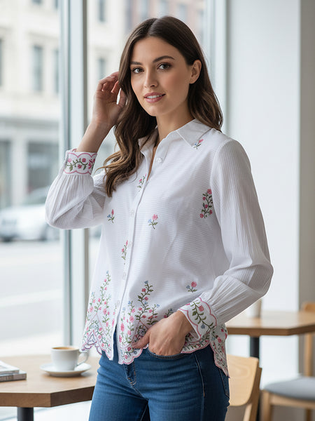 Floral Embroidered Button-Down Shirt