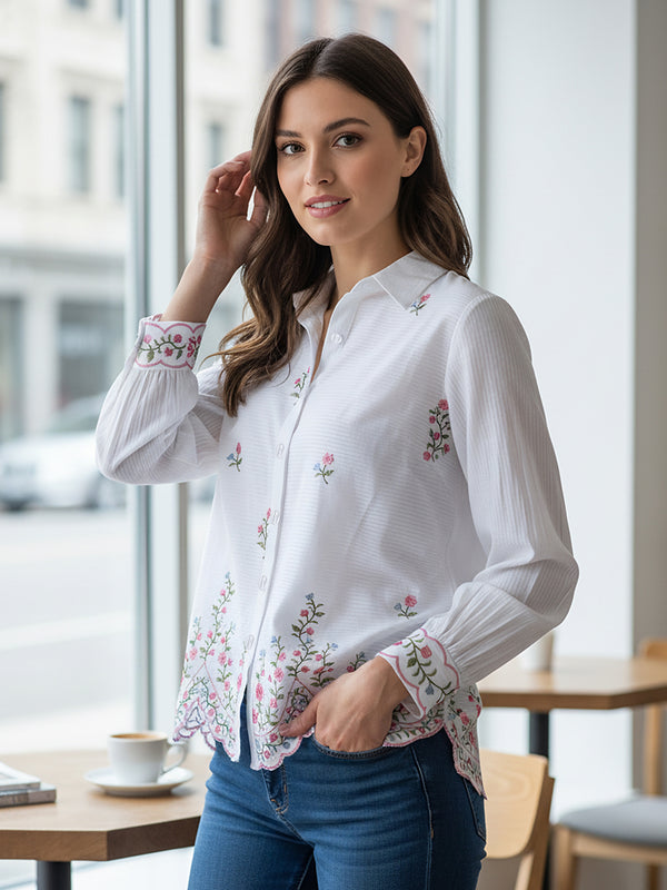 Floral Embroidered Button-Down Shirt