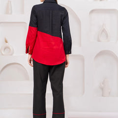 Trendy Black Red Color Block Heart Design Shirt