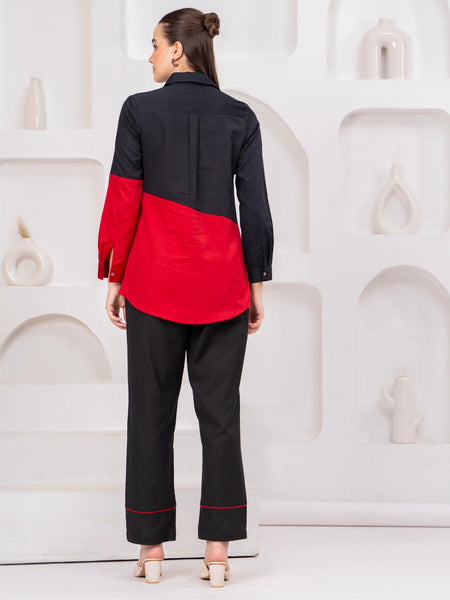 Trendy Black Red Color Block Heart Design Shirt