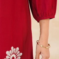 Stylish Red Flower Work Women’s Two-Piece Set