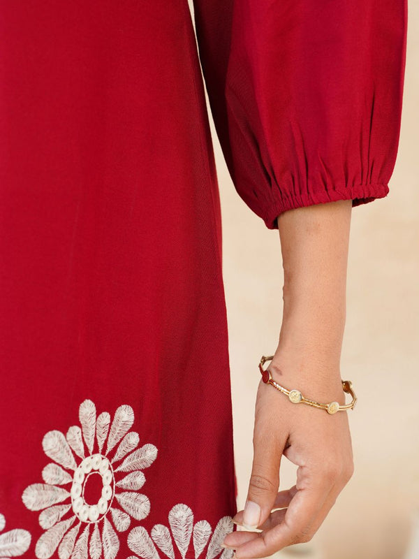 Stylish Red Flower Work Women’s Two-Piece Set