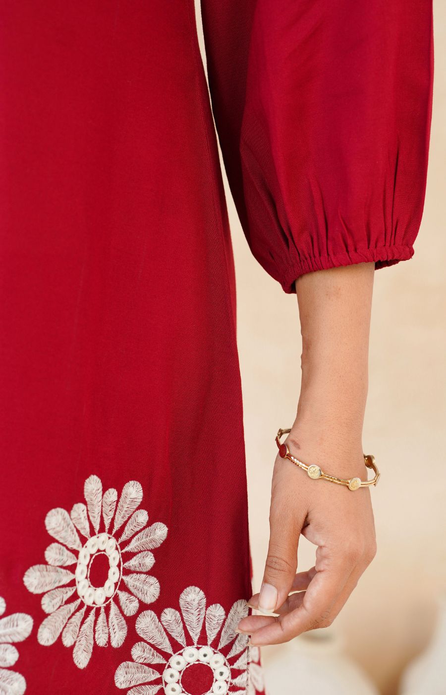 Stylish Red Flower Work Women’s Two-Piece Set