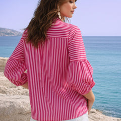 Trendy Pink Striped Heart Print Relaxed Shirt