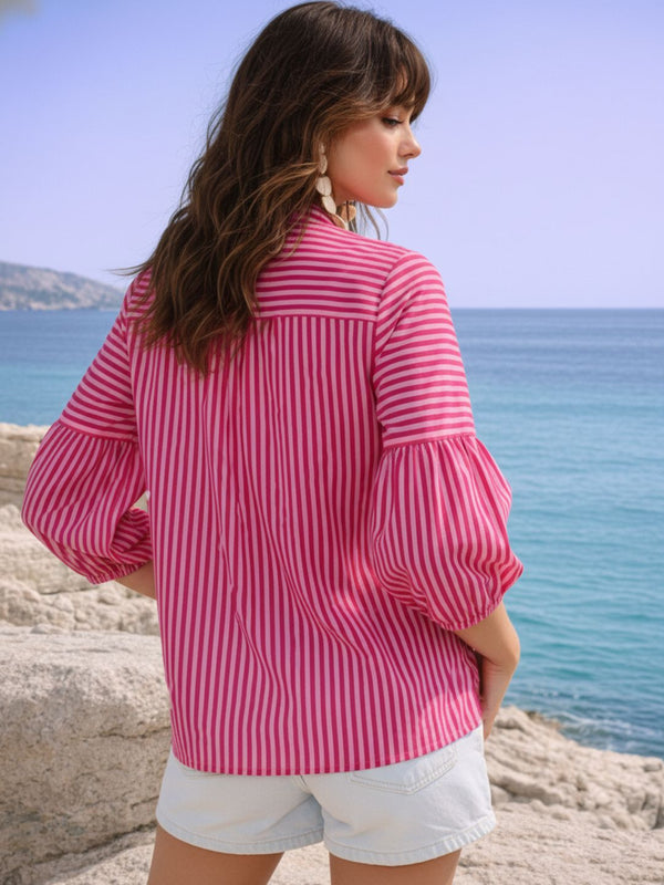Trendy Pink Striped Heart Print Relaxed Shirt