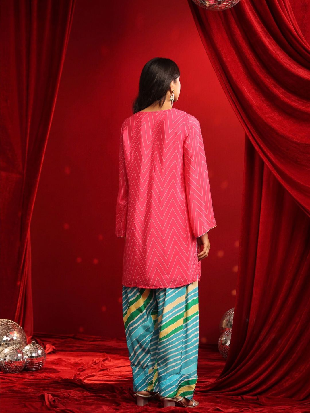 Fuchsia Teal Crepe Embroidered Kurta with Farshi Salwar Set