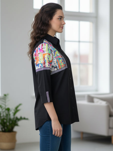 Black Hand-Painted Cotton Shirt