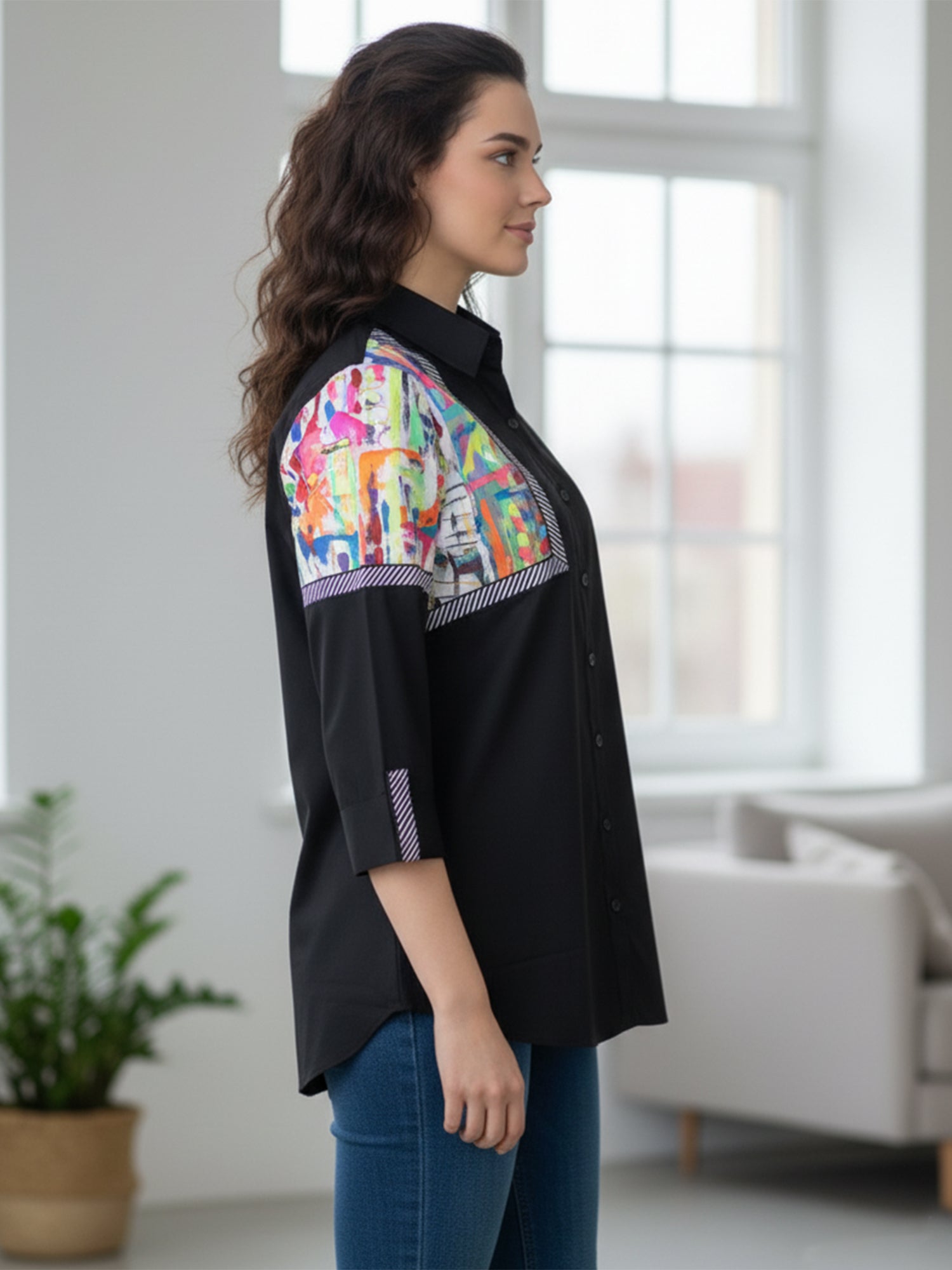 Black Hand-Painted Cotton Shirt