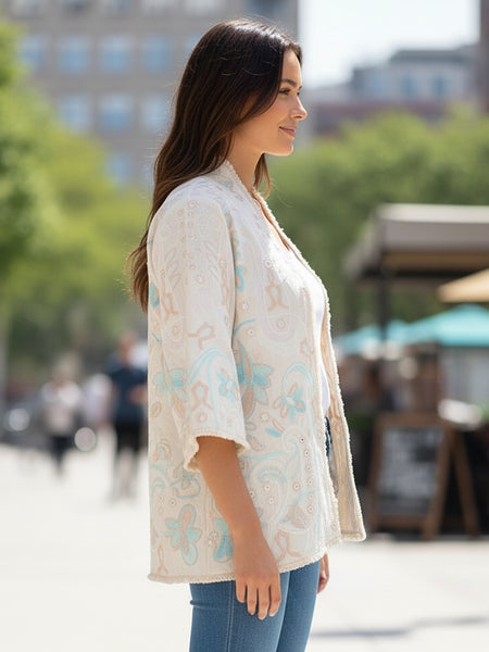 Cream Embroidered Cotton Flex Jacket