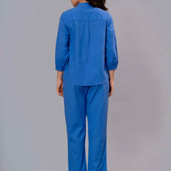 Blue Cotton Embroidered Co-Ord Set with Zip Top