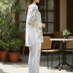 Luxury White Printed Full Sleeve Women’s Co-ord