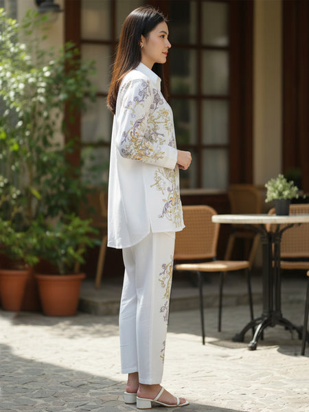 Luxury White Printed Full Sleeve Women’s Co-ord