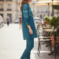 Turquoise Blue Embroidered Co-ord Set