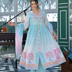 Light Blue Floral Embroidered Anarkali Suit Set