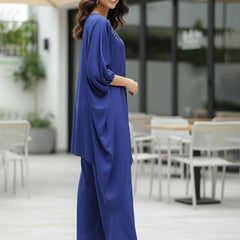 Blue Satin Sequin Work Kaftan Co-ord Set