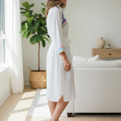 White Embroidered Tencel Midi Dress with Collar Neck