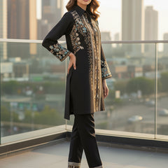 Designer Black Co-ord with Floral & Geometric Embroidery